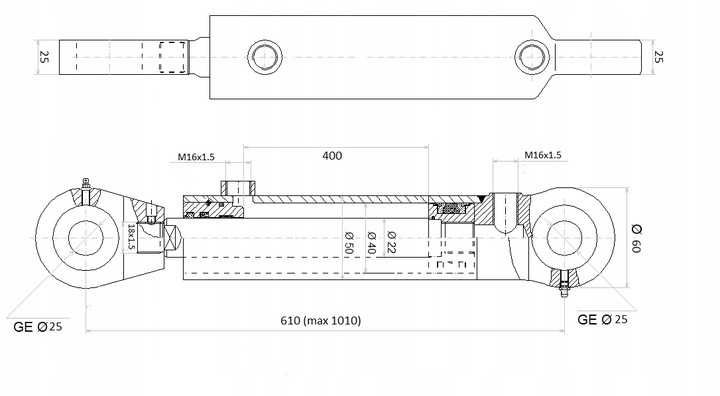 3/24 Siłownik hydrauliczny Cylinder dwustronnego CJ2F 40/22/400