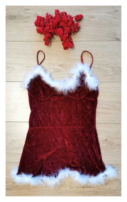 Kostium świąteczny Santa Baby (M/38) #bordowy #biały #zfuterkiem