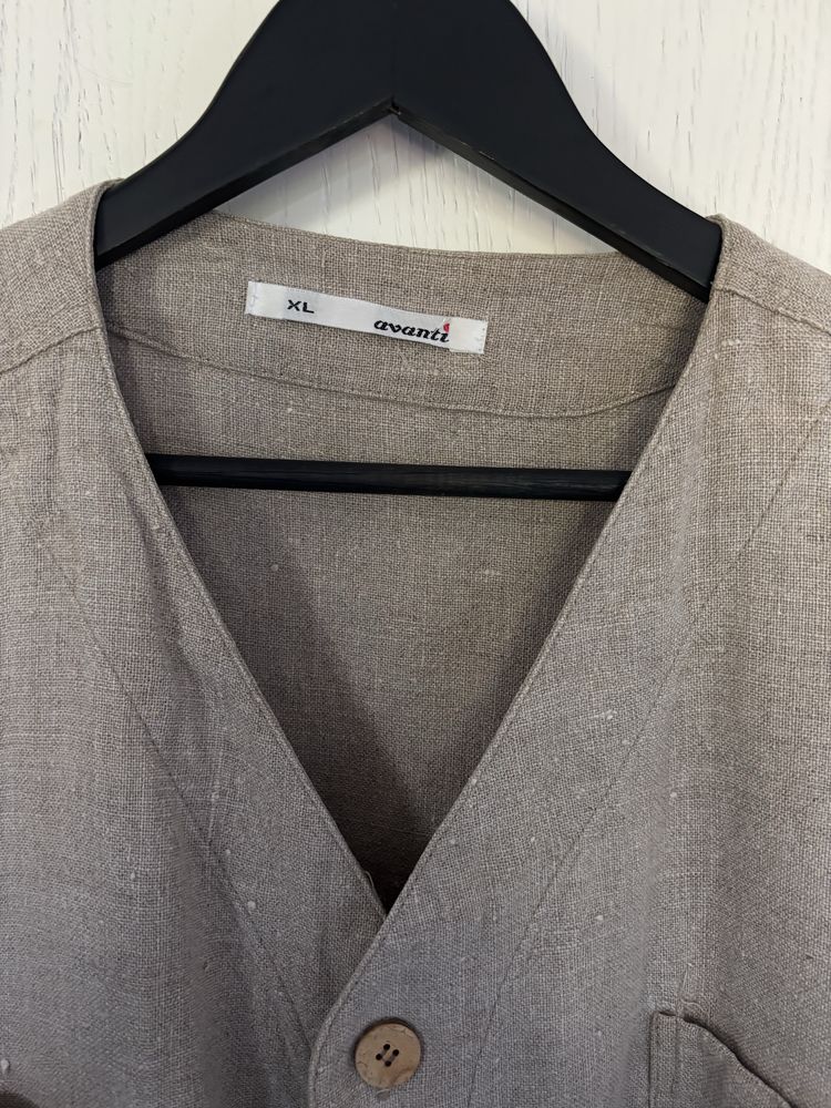 Kremowa lniana kamizelka w stylu vintage stan bdb