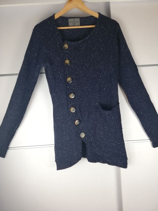 Sweter damski ciemnogranatowy droga mleczna gruby z guzikami L rozmiar