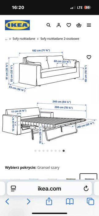 Sofa 2 osobowa rozkładana HYLTARP ikea mało używana