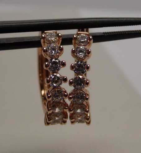 Kolczyki koła z cyrkoniami 1,95 cm. 3,9 mm. srebro złocone różowym zło