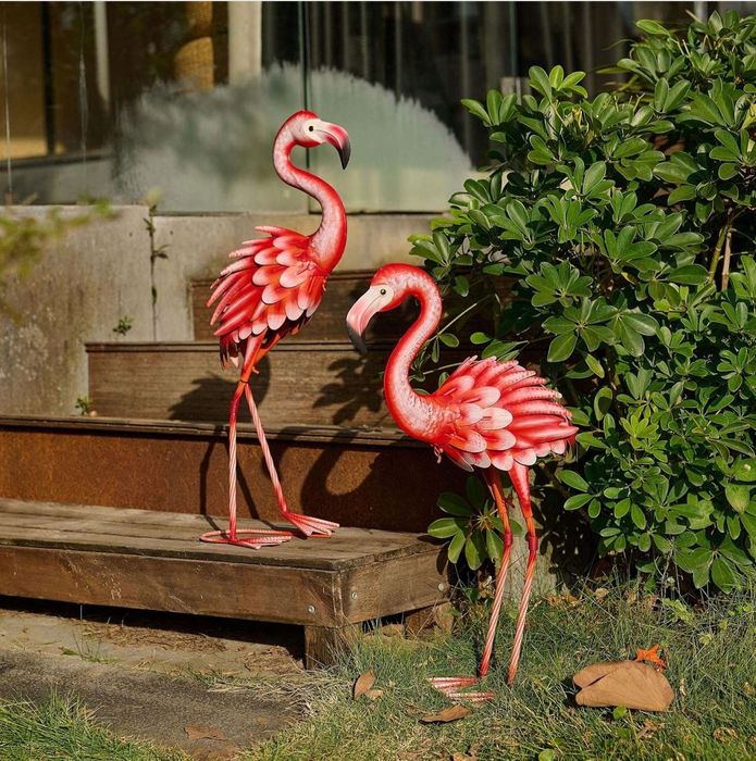 Figury ogrodowe flamingi różowe wbijane metalowe dekoracja 45cm 2 szt