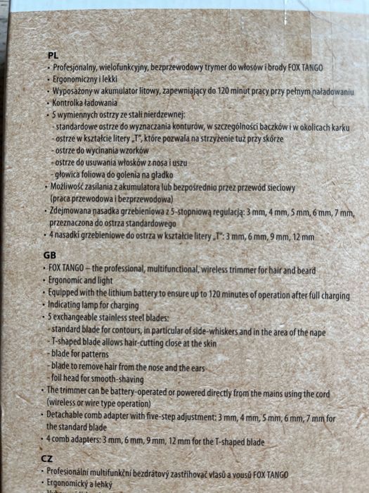 Trymer strzyżarka Fox Tango S do włosów i brody komplet - uszkodzona