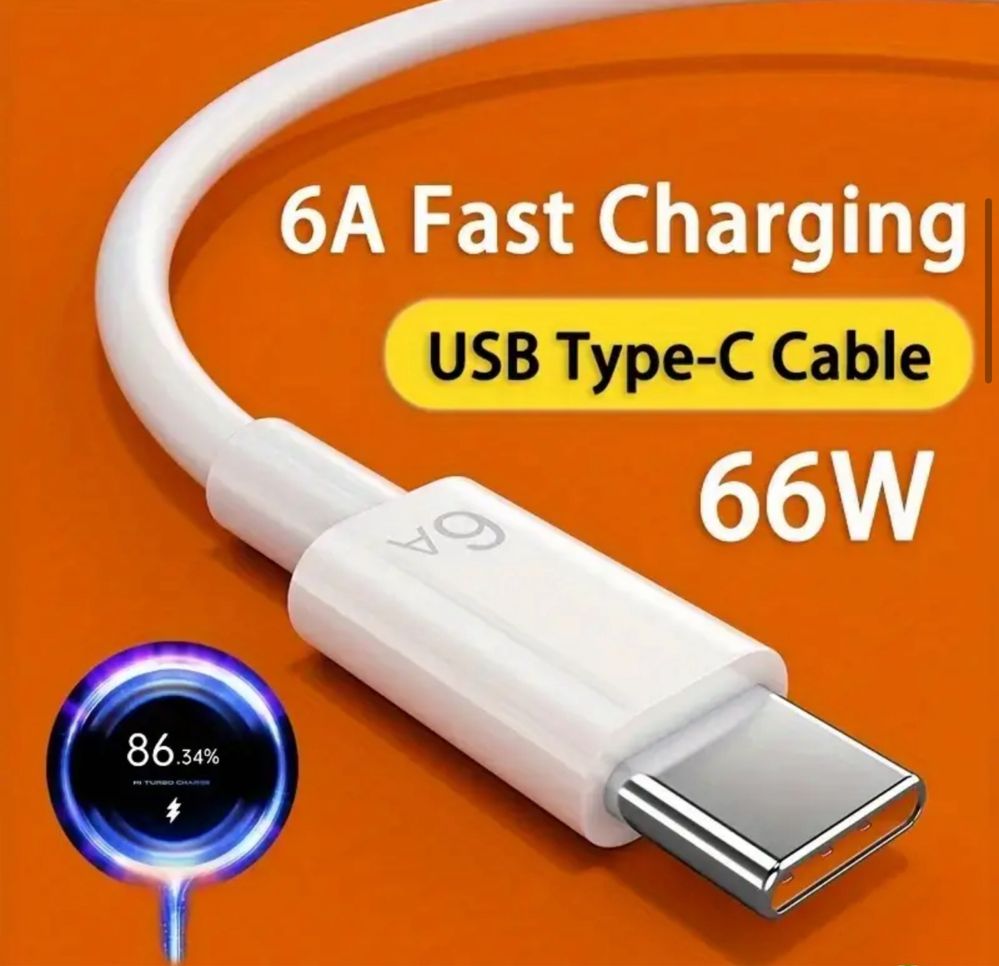 Kabel USB-USB-C 6A Huawei SuperCharger 66W bialy 100cm , wytrzymały