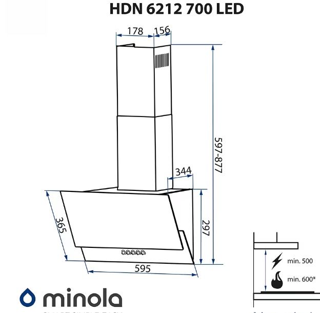 Вытяжка кухонная MINOLA HDN 6212 BL/I 700 LED