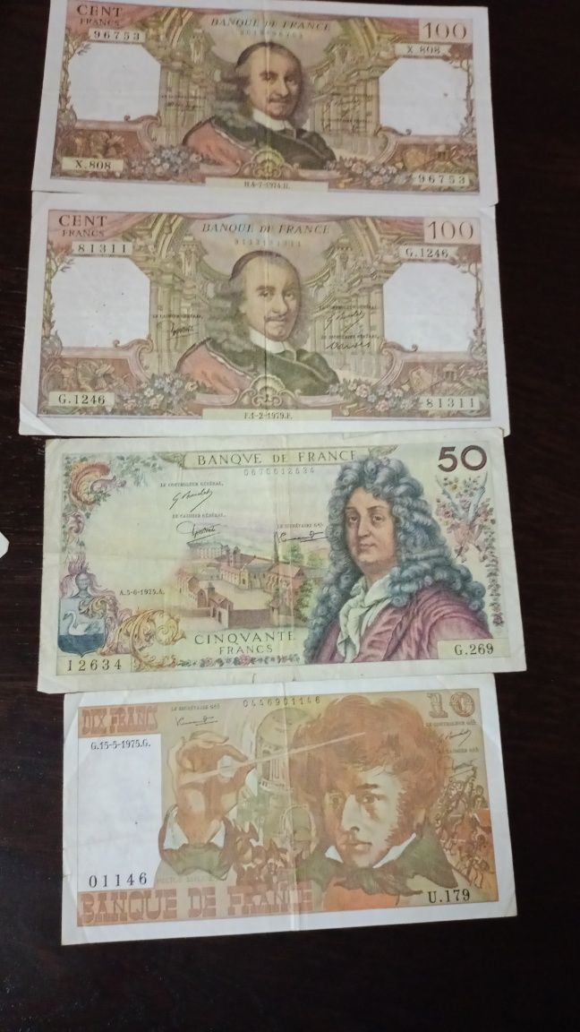 Банкнот 10 50 100 франков 1975 1974 1979