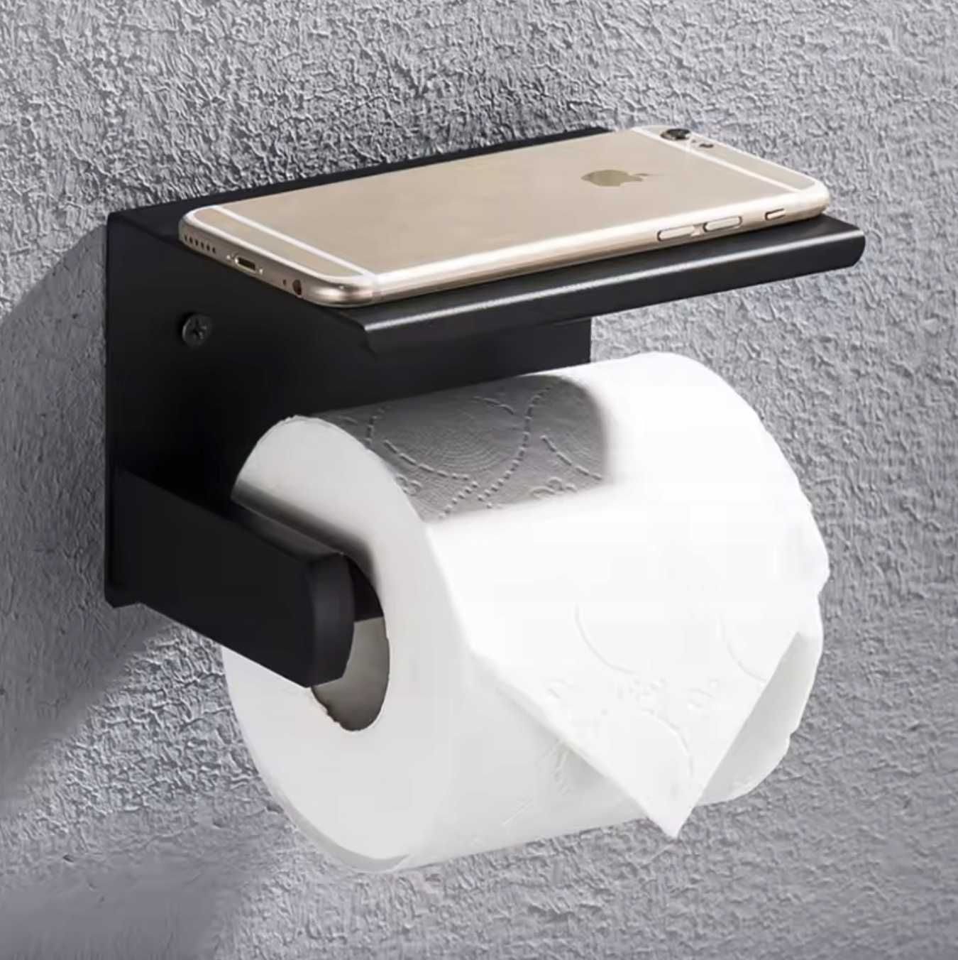 Uchwyt na papier toaletowy z półką wieszak samoprzylepny czarny loft