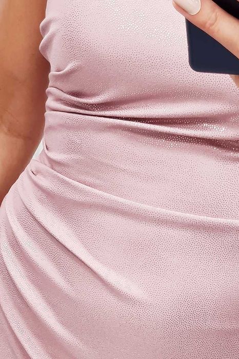 Sukienka długa na jedno ramię pudrowy róż brokat katniss wesele 44