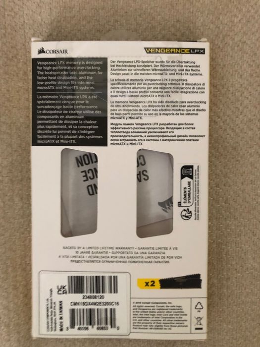 Kit memorias 16gb ddr4 3200 c16  corsair vengeance lpx 2x8gb