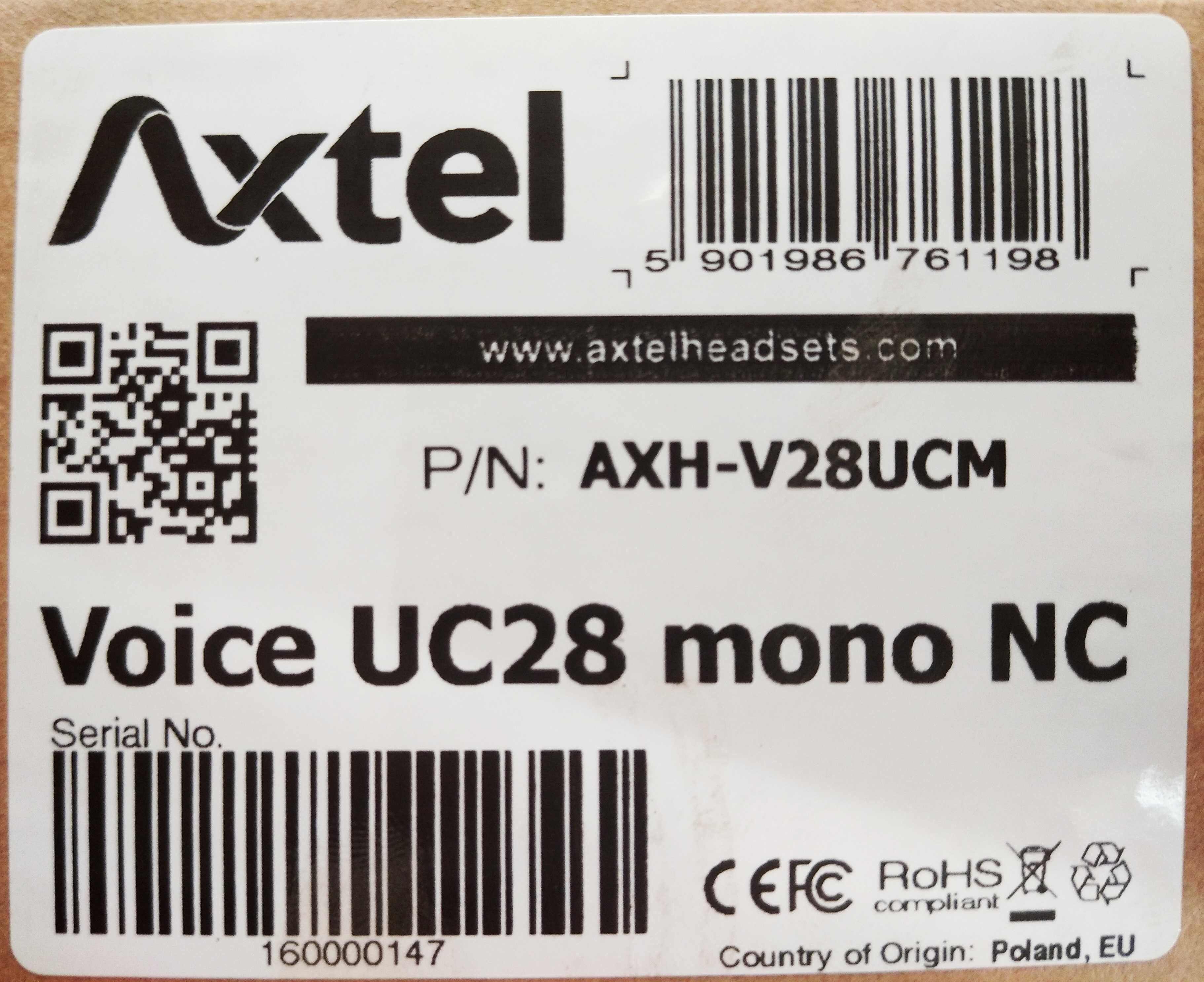 Axtel Voice UC28 MONO NC HEADSET USB TELEPRACA Słuchawki Mikrofon