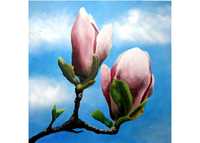 Ręcznie malowany obraz martwa natura magnolie