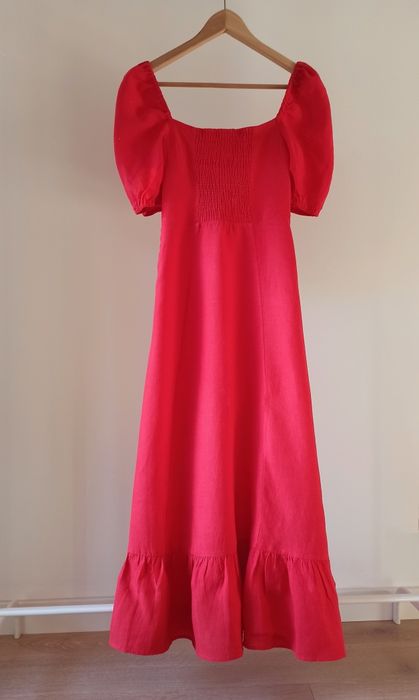 Czerwona lniana długa sukienka & Other Stories