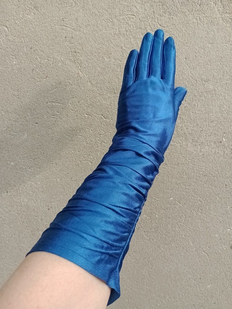 Rękawiczki długie 40 cm chabrowe
