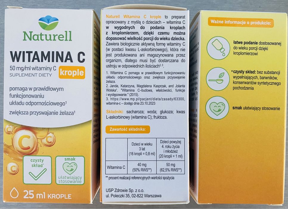 3x Naturell Witamina C krople 25ml czysty sklad pyszny smak dla dzieci
