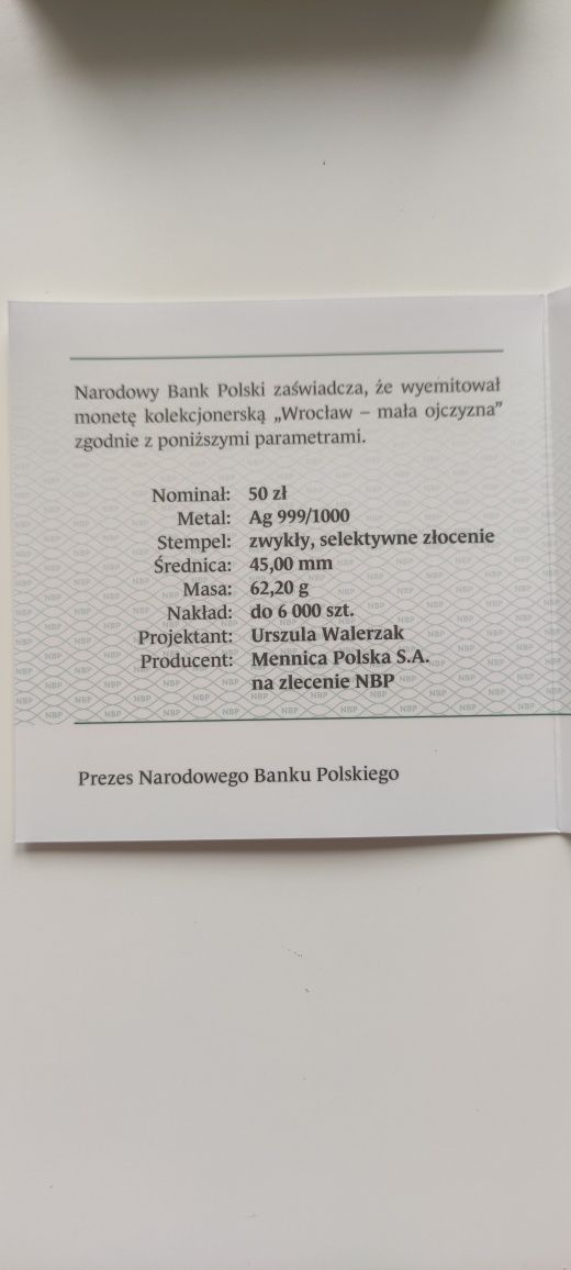 Moneta 50 zł Wrocław mała ojczyzna 2021