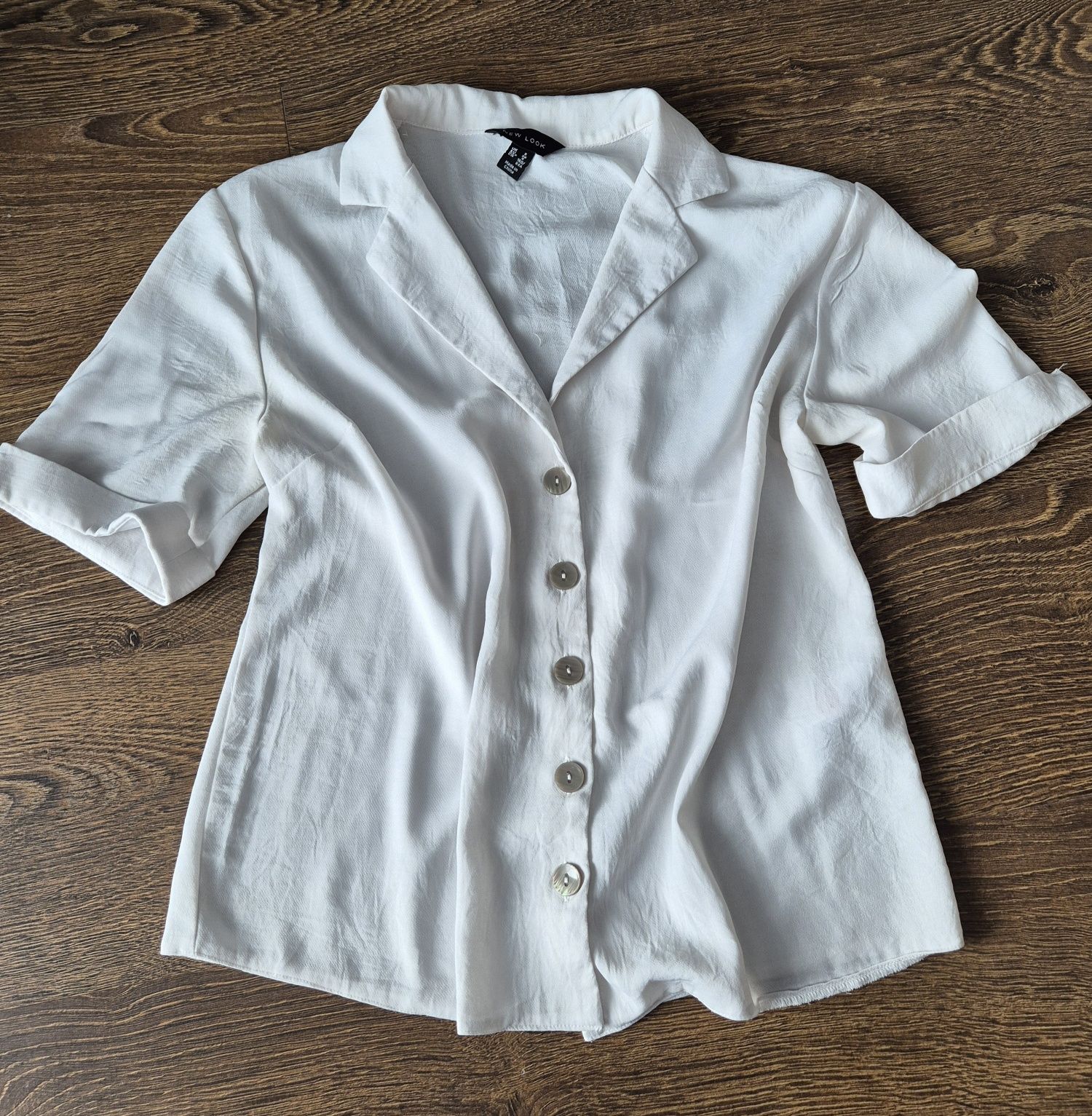 New Look 36 38 S M koszula elegancka biała guziki oversize krótki reka