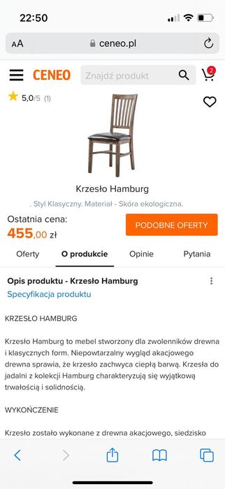 Stół Hamburg 180x90 i 6 krzeseł drzewo akacjowe plus eko skóra