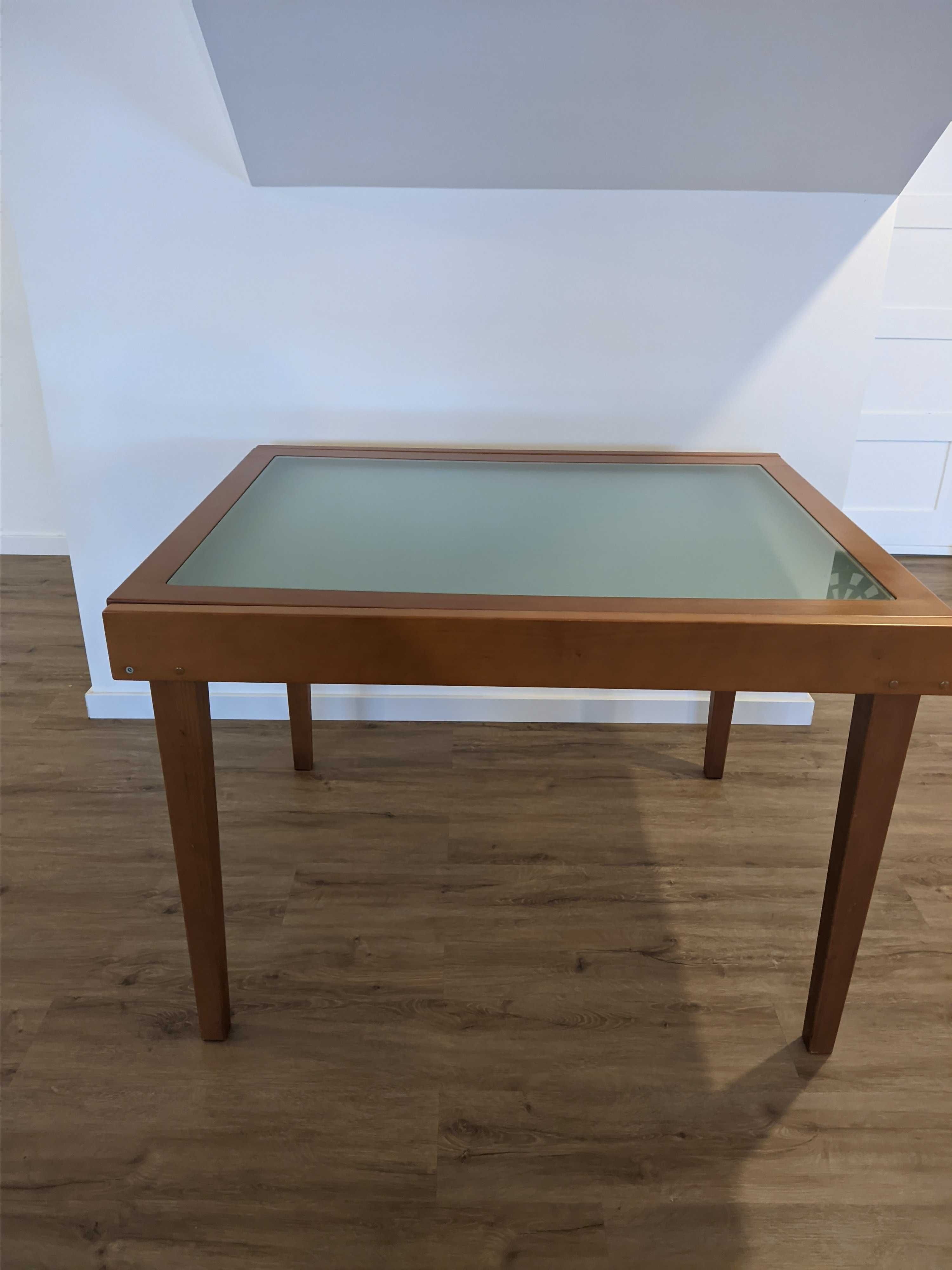 NOVO PREÇO Mesa de jantar extensível, 2 tampos em vidro + 4 cadeiras