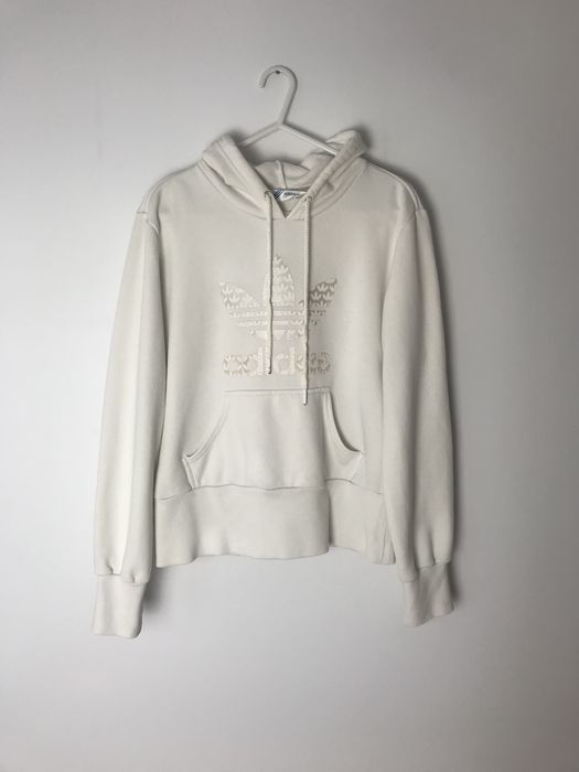 Biała, kremowa bawełniana bluza z kapturem Adidas, vintage