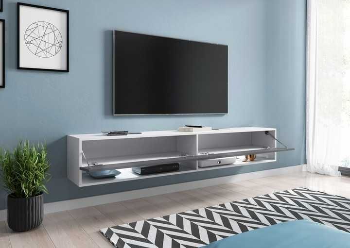 Szafka RTV BRW Lowboard 180 Biały/Szary połysk