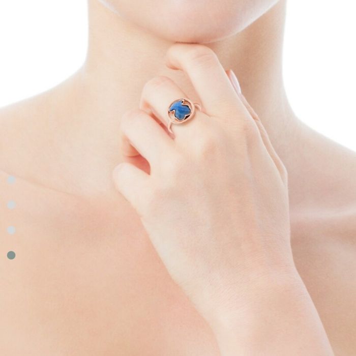 Pierścionek 16 z misiem różowe srebro vermeil 926 z dumortierytem