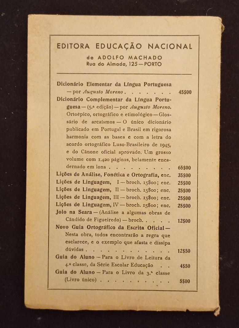 Livro escolar de Análise Sintáctica,IV classe 1954.