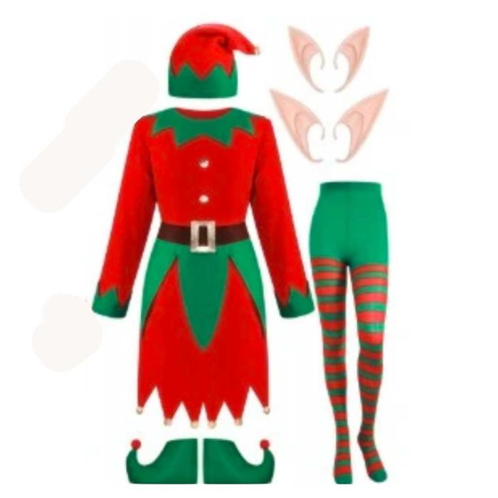 Elf Kostium Damski Elfa 170–180cm Pomocnik Mikołaja Świąteczny Komplet
