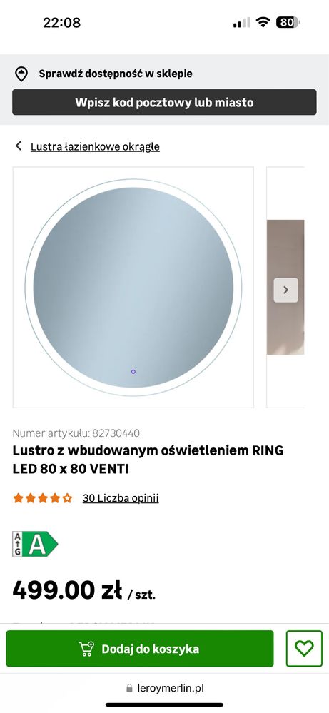 Lustro do łazienki led 80cm