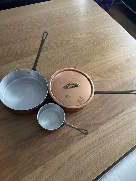 Stary miedziany garnek rondel patelnia mosięzne rączki