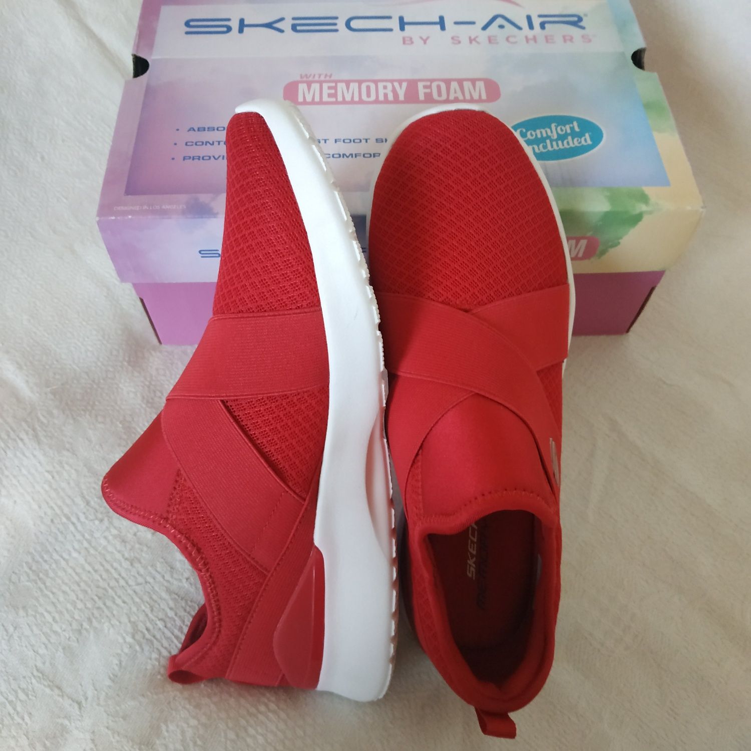 Супер Слипоны Skechers Air Red р.40 26,5 см яркий красный легкие new