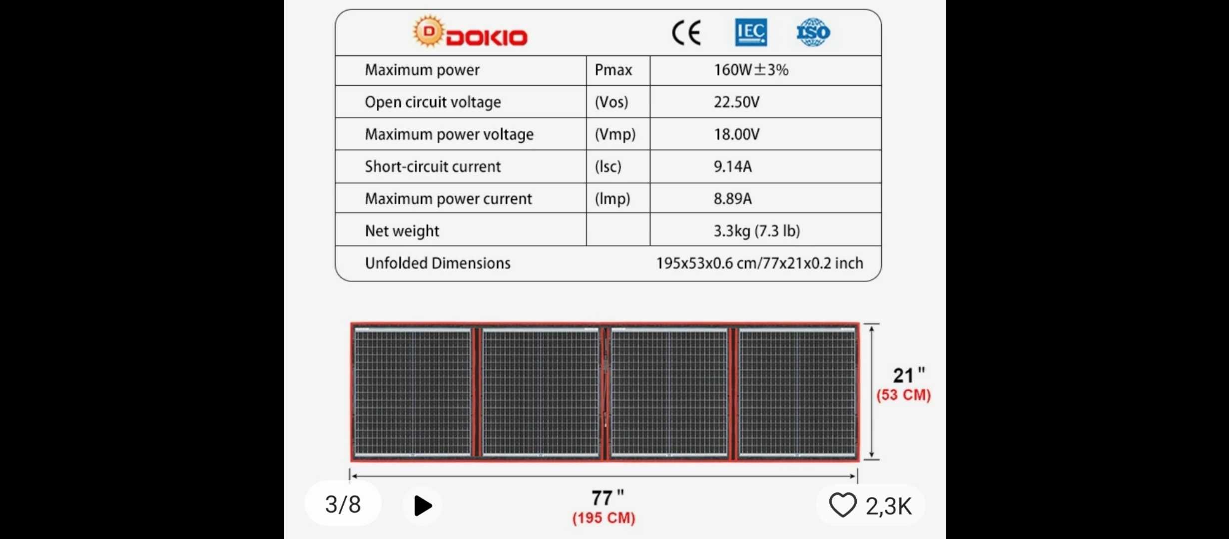 Painel Solar dobrável/portátil 160w/8.8Ah *como novo* +2 suportes