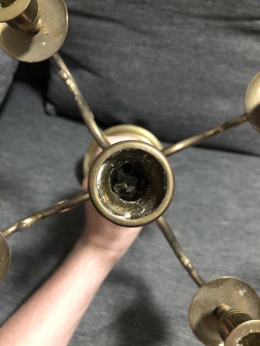 Dwa pięcioramienne mosiężne świeczniki