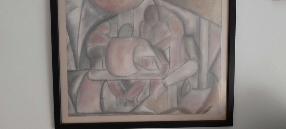 Quadro "Jogadores Cartas", pastel sobre papel