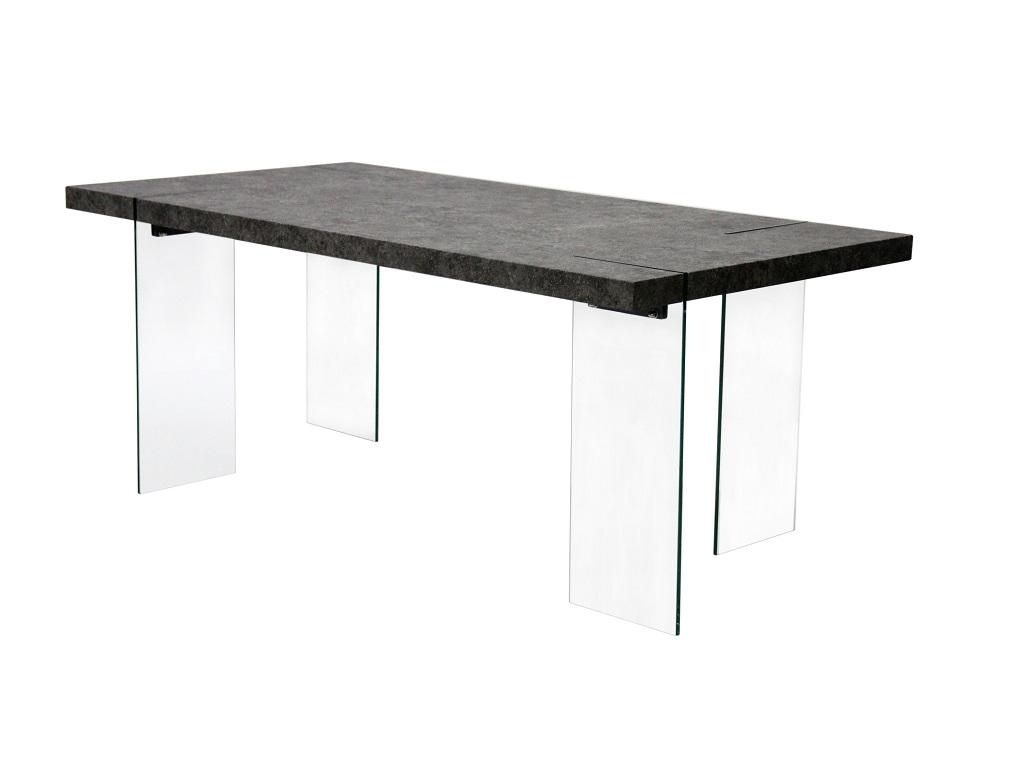 Mesa de jantar de 6 lugares em vidro temperado e MDF cinzento