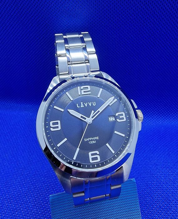 Nowy zegarek męski Lavvu Herning Blue, szafir, WR100