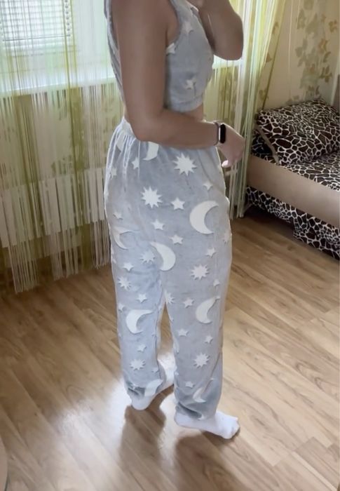 Стильні теплі жіночі пижами М / XL плюшева женская махрова топ і штани