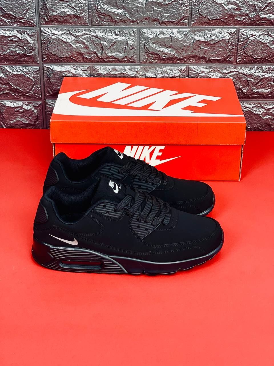 Мужские Кроссовки Nike Air Max 90 Черны Кожаные Кроссовки Найк