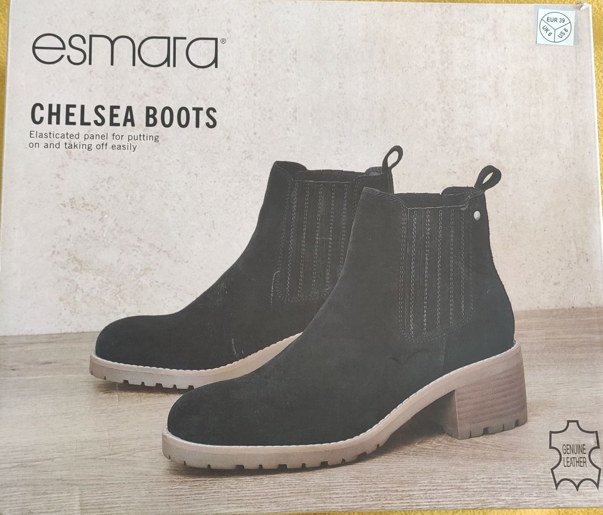 Buty botki Esmara 39 Lidl Chelsea Boots damskie czarne skórzane zamsz