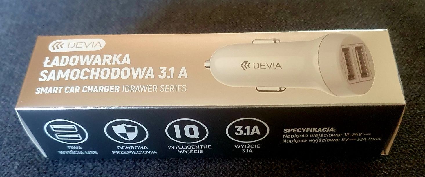 Devia ładowarka samochodowa Smart 2x USB 3,1A biała