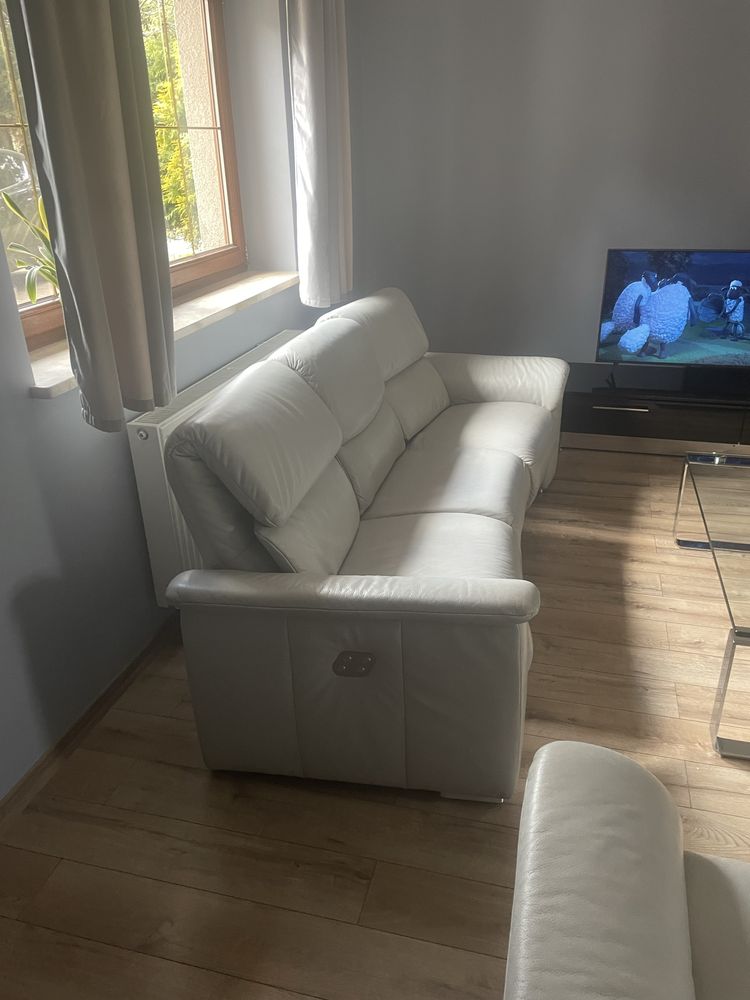 Wypoczynek 2 czesciowy sofa, kanapa - salon szary skóra naturalna