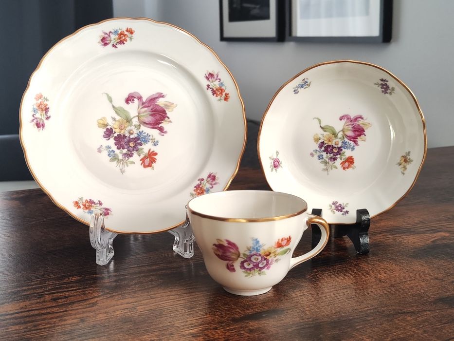 Oscar Schaller, zestaw śniadaniowy trio, Miśnieńskie bukiety, 1918-35