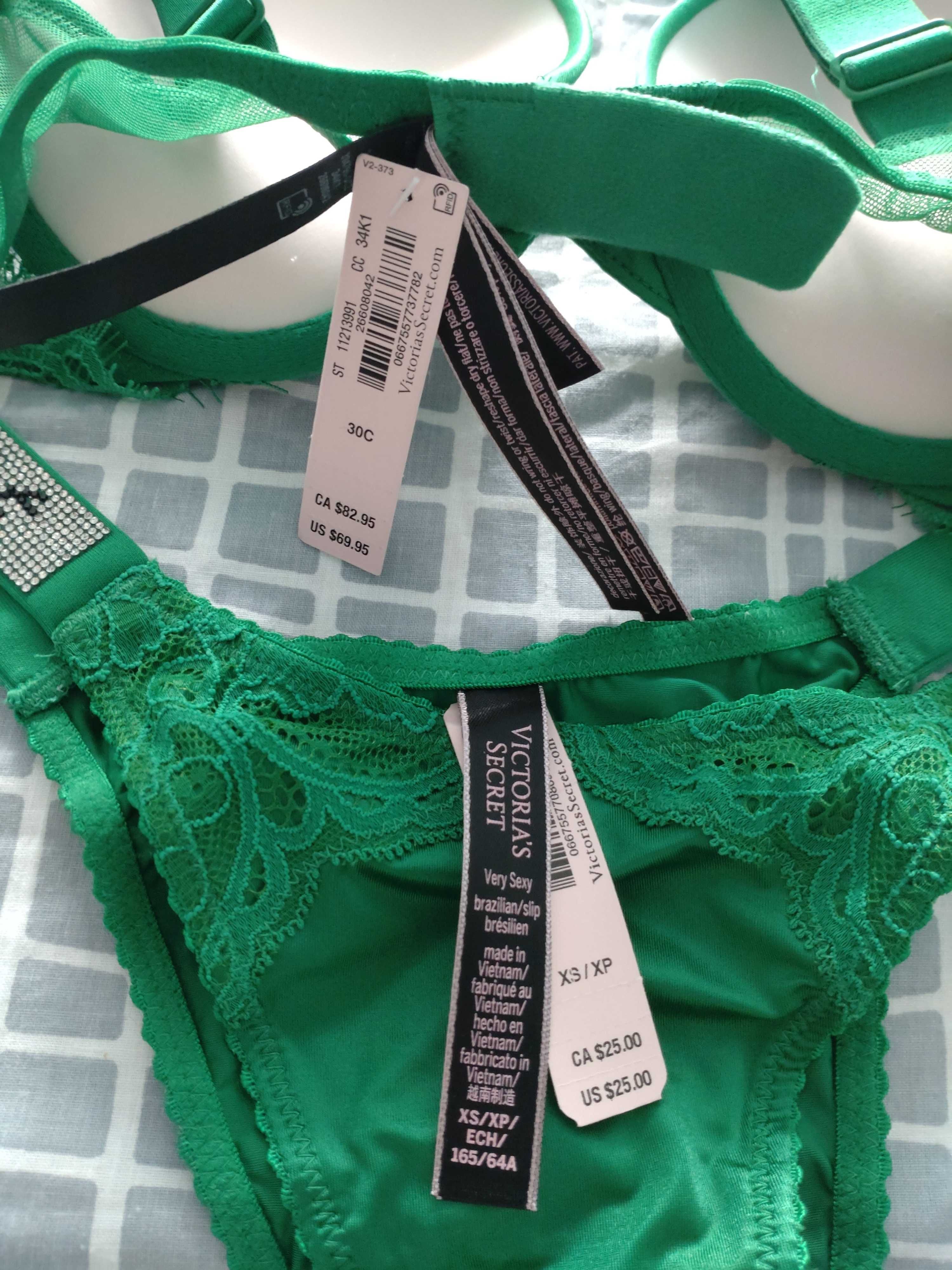 Komplet Victoria's Secret 30C biustonosz XS brazyliany zielony