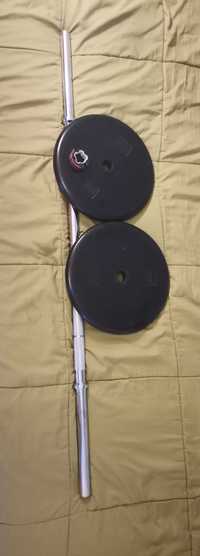 Barra de musculação de 10kg, 2x discos de 10kg de borracha