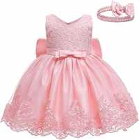 Różowa sukienka tiulowa balowa haft zestaw 74 cm