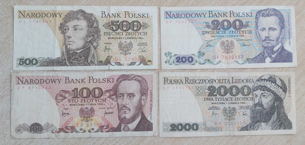 zestaw: 100 zł 1976 EP, 200 zł DF, 2000 zł BP, 500 zł GL !! !! !! !!