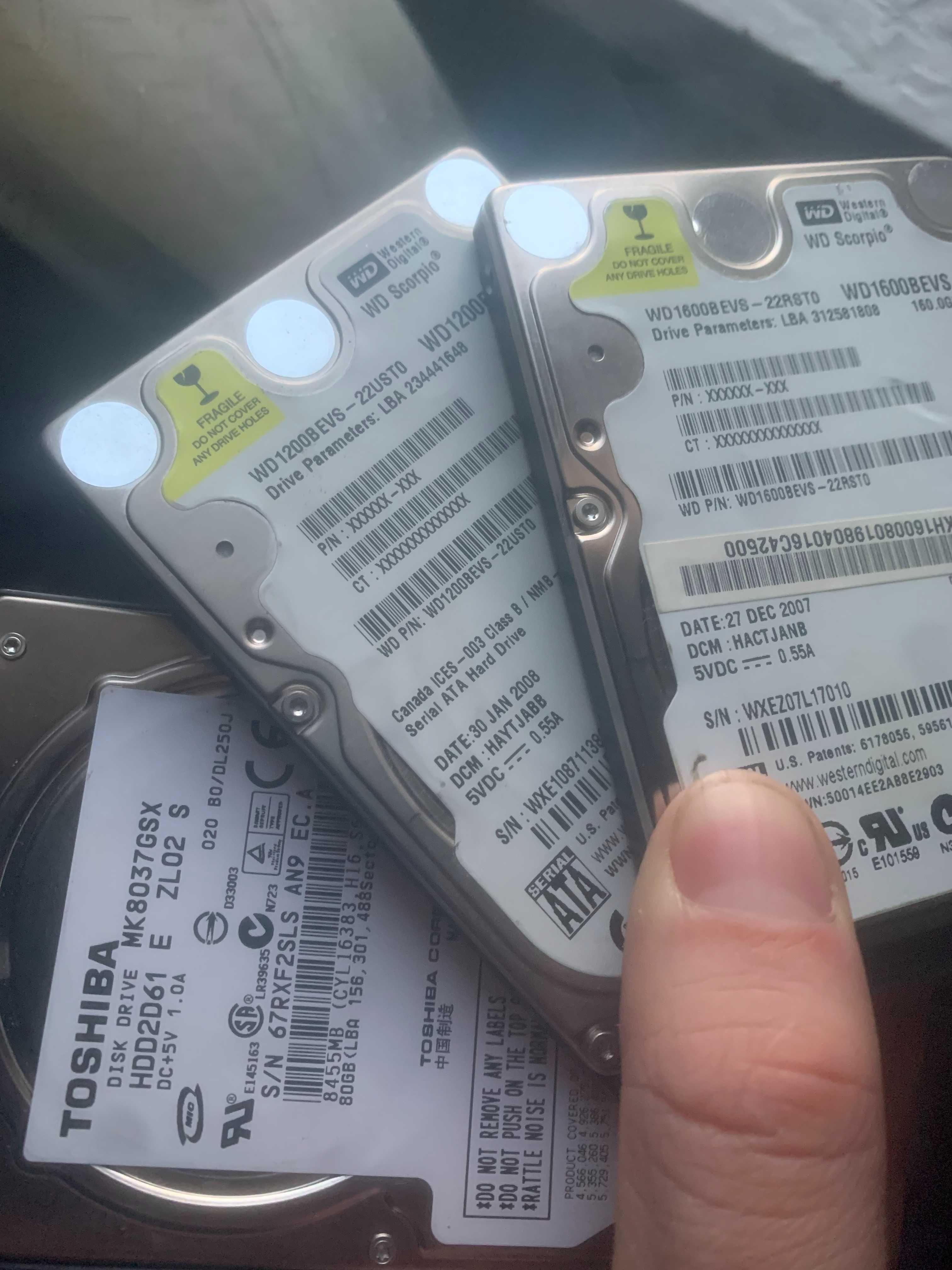 HDD в ноутбук рабочие Western Digital 80/160gb