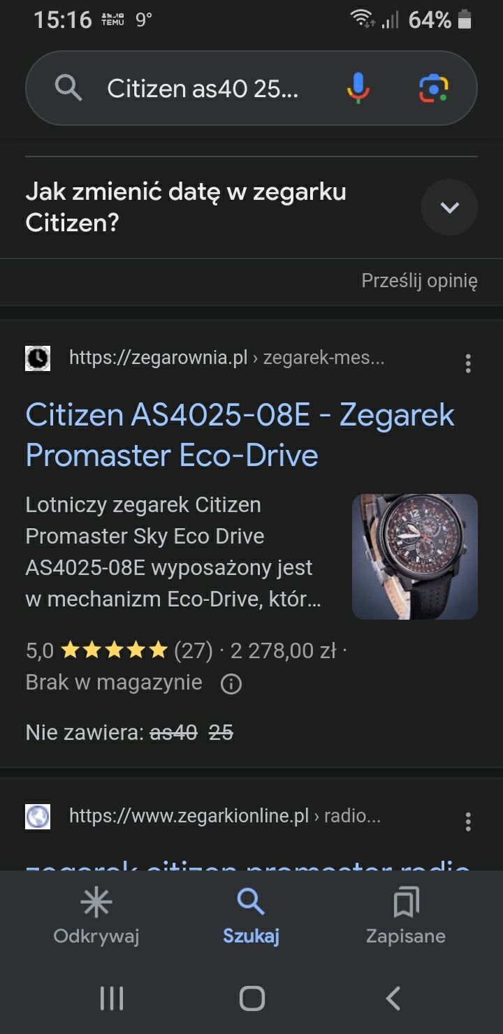 Sprzedam zegarek citizen AS 4025-08E Promaster Eco-  Driive