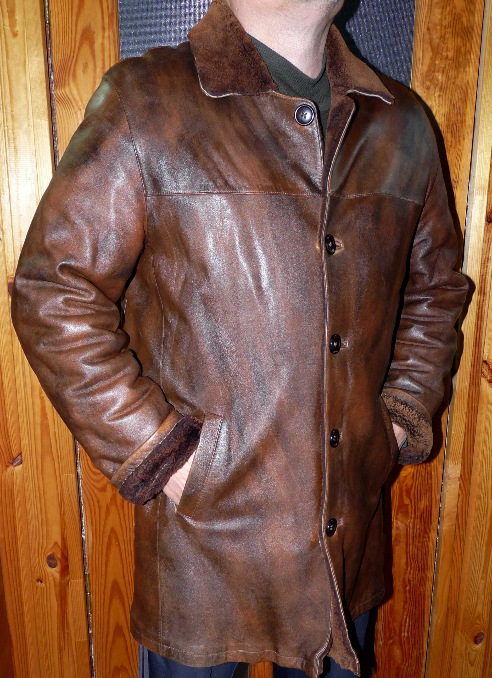 Мужская зимняя куртка натуральная кожа, мех