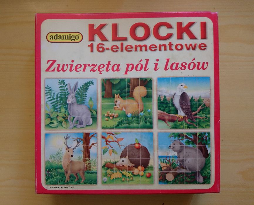 Klocki puzzle 16 elementowe ze zwierzętami